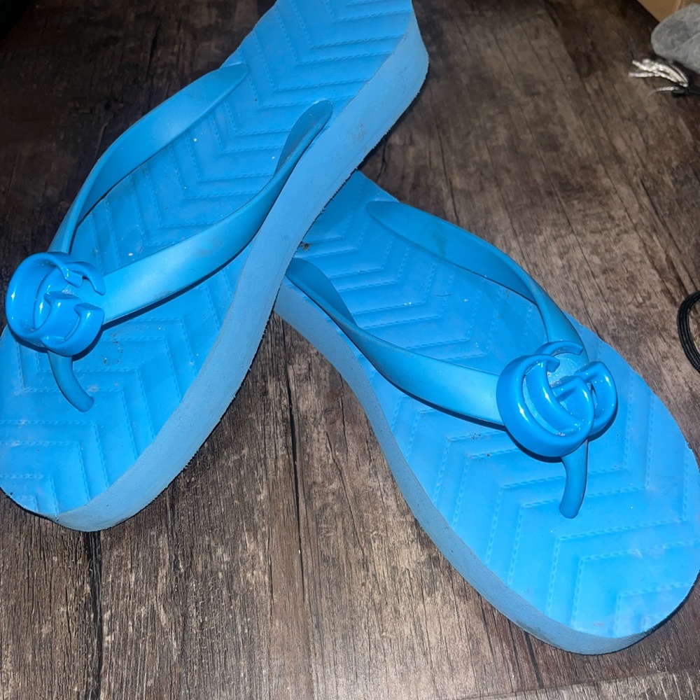 Blue Gucci Flip Flops